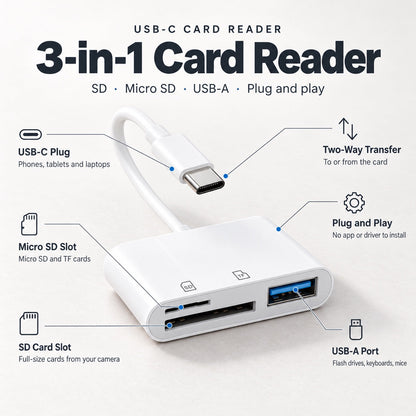 3-in-1 USB-C SD Card Reader